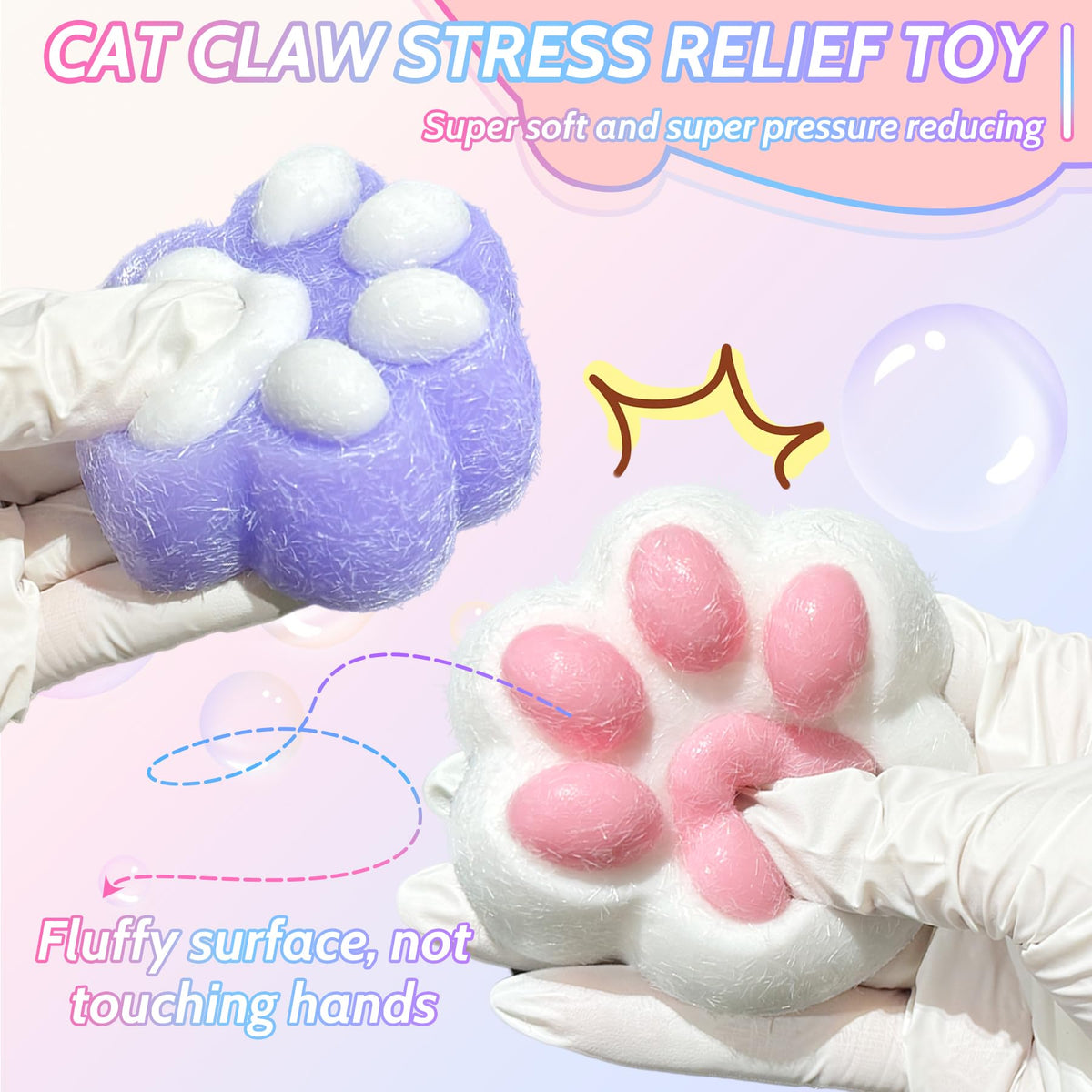 XPQKDC Stress Relief Cat Paw Toys — 4-Pack Soft Silicone Squeeze Toys