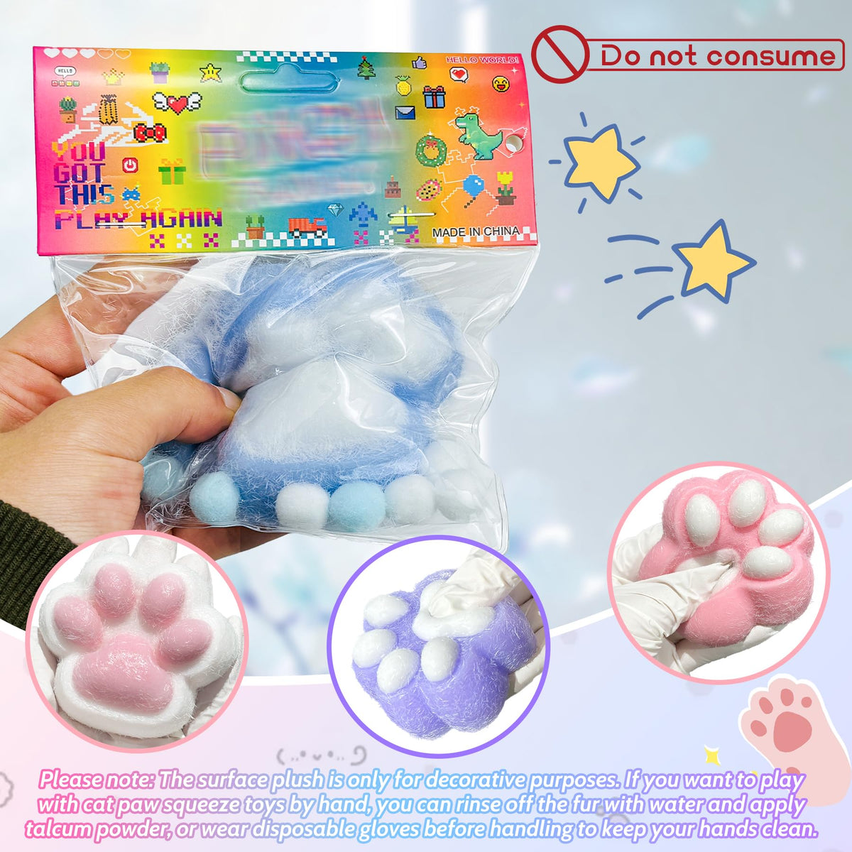 XPQKDC Stress Relief Cat Paw Toys — 4-Pack Soft Silicone Squeeze Toys