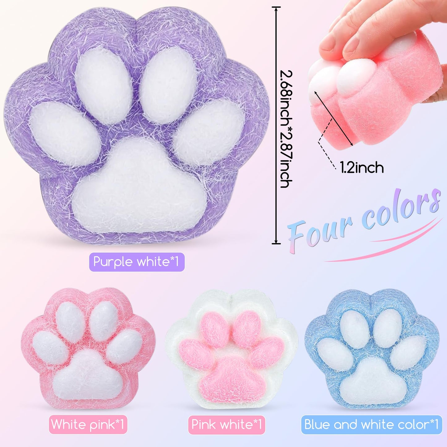 XPQKDC Stress Relief Cat Paw Toys — 4-Pack Soft Silicone Squeeze Toys