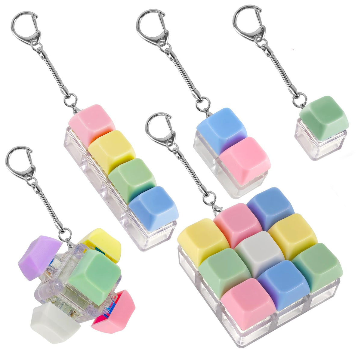 XQC 5 Pack Keyboard Fidget Toy – Quiet Clicking Stress Relief Keychain (Multicolor)