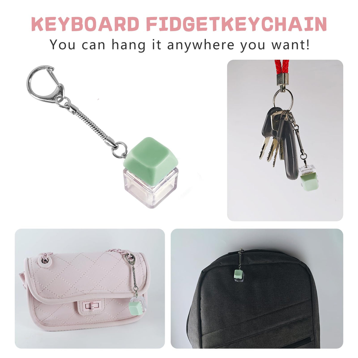 XQC 5 Pack Keyboard Fidget Toy – Quiet Clicking Stress Relief Keychain (Multicolor)