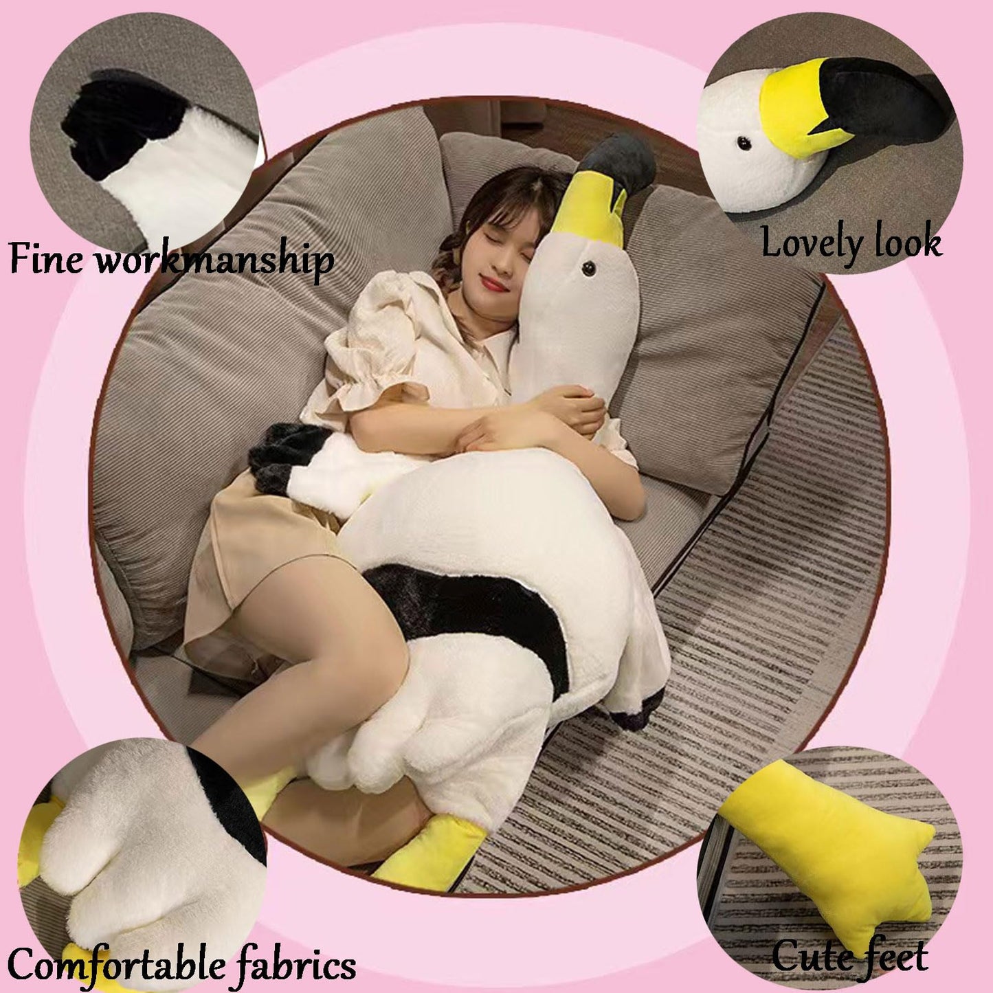 XQEYNT Flamingo Plush Pillow 62-Inch – Ultra Soft Huggable Plush for Home, Travel, and Gifts