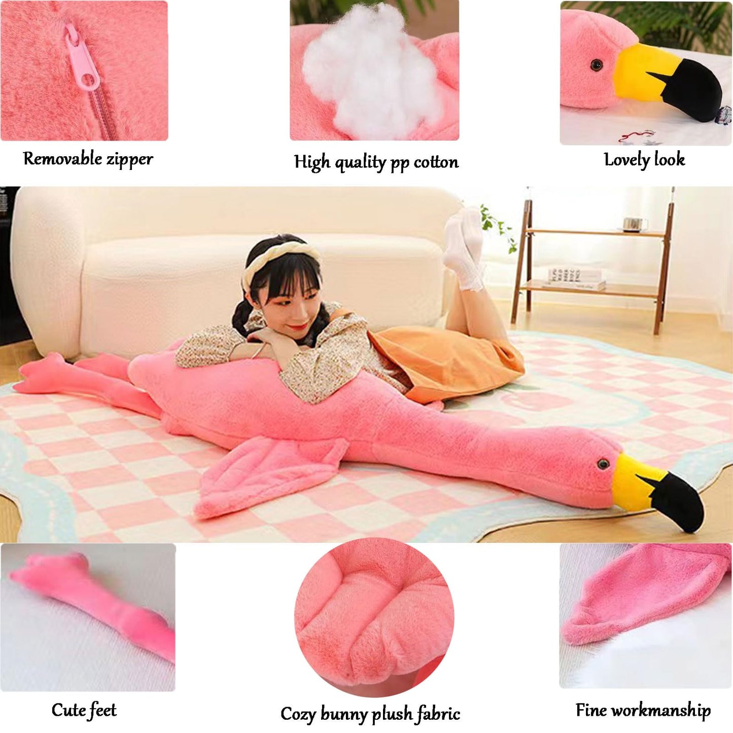 XQEYNT 62-Inch Flamingo Plush Pillow – Giant Pink Stuffed Animal for Kids, Decor & Cozy Comfort