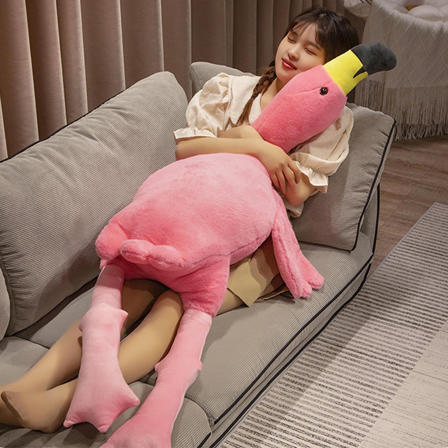 XQEYNT 62-Inch Flamingo Plush Pillow – Giant Pink Stuffed Animal for Kids, Decor & Cozy Comfort