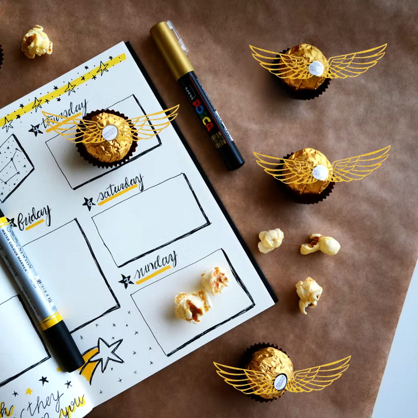 XQNRWYTU 50 Pcs Golden Wings Chocolate Decor – Wizard Party Cupcake Toppers