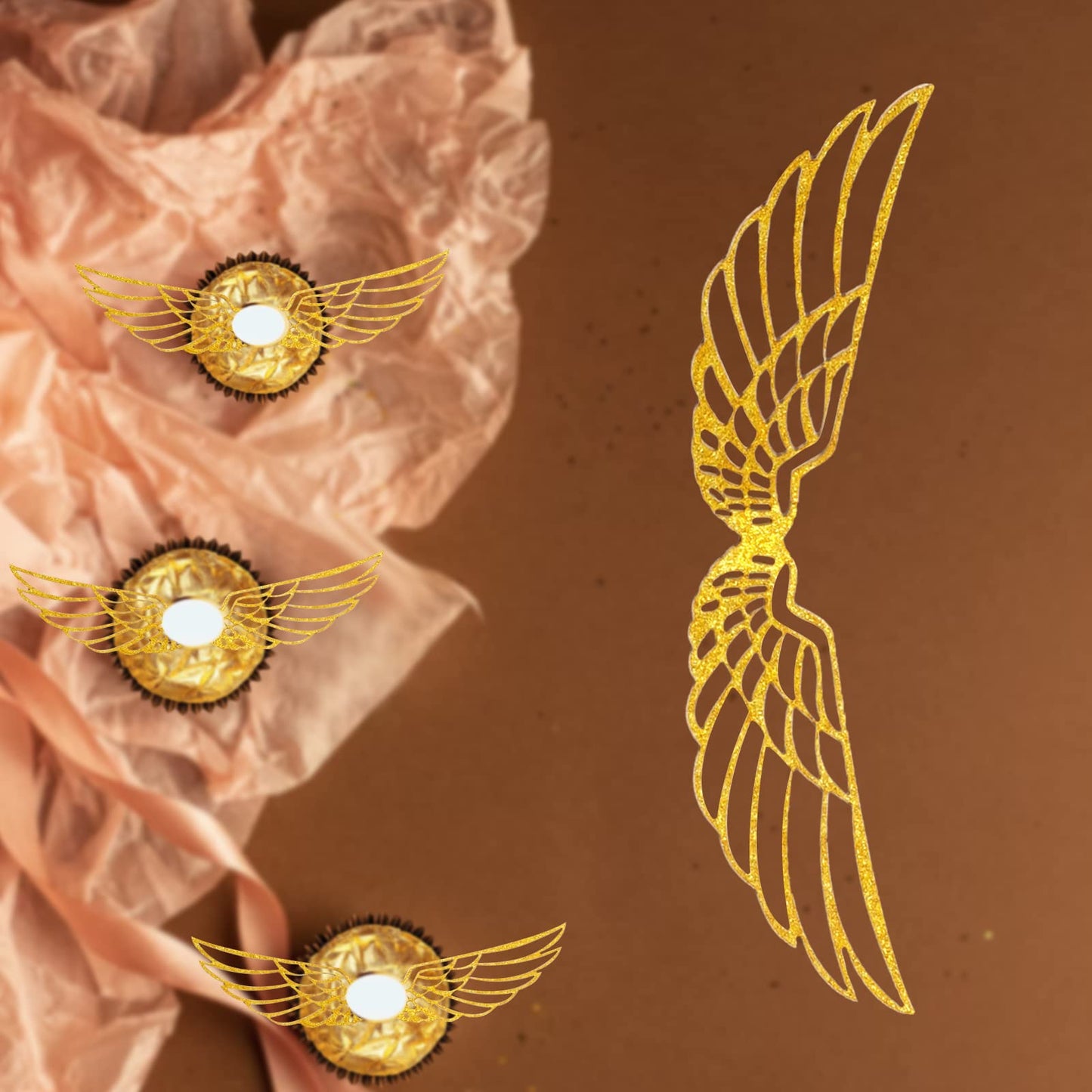 XQNRWYTU 50 Pcs Golden Wings Chocolate Decor – Wizard Party Cupcake Toppers
