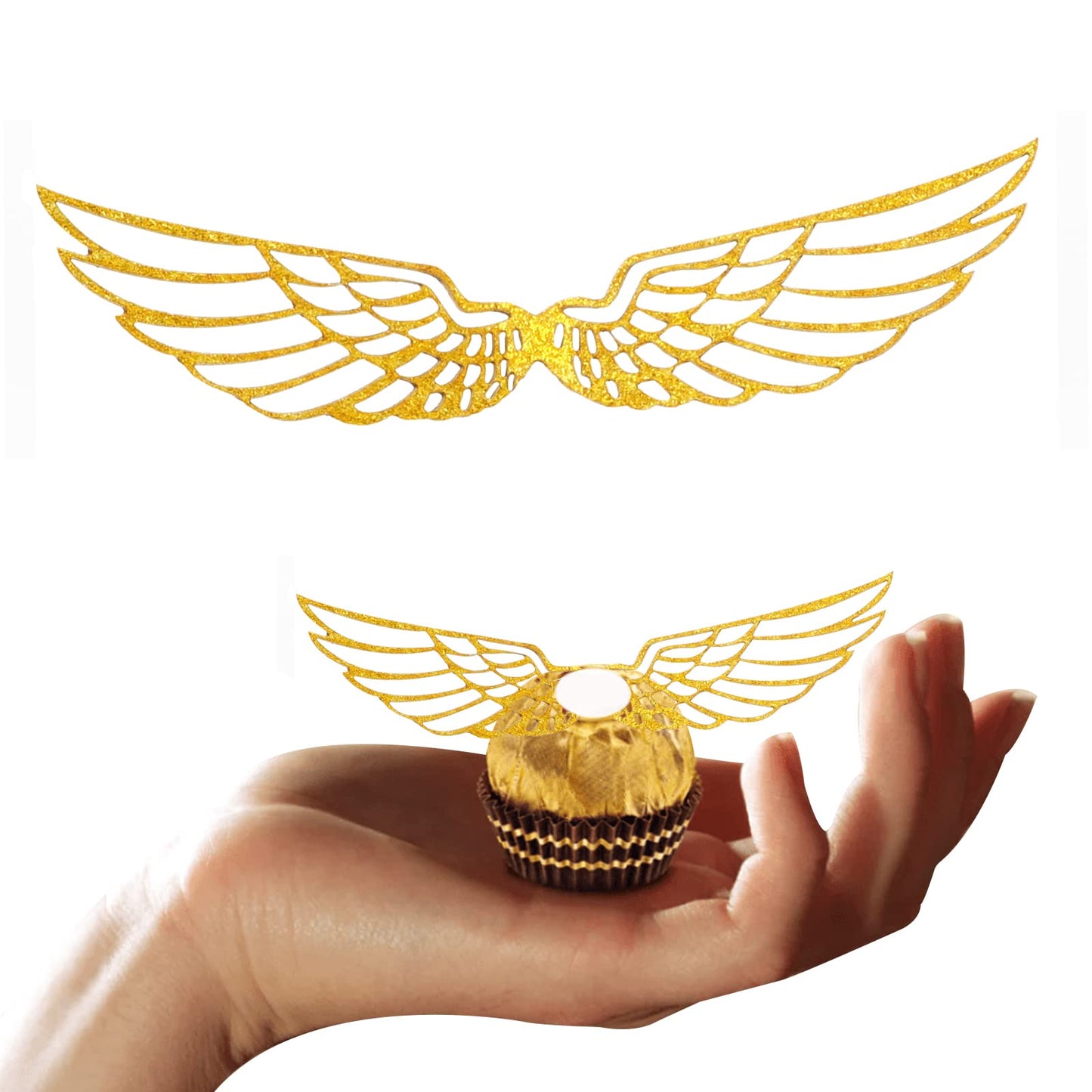 XQNRWYTU 50 Pcs Golden Wings Chocolate Decor – Wizard Party Cupcake Toppers