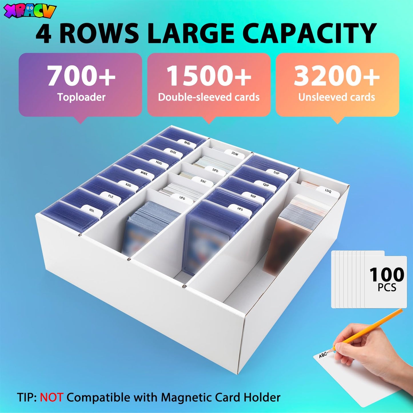 XRACV Trading Card Storage Box — 4-Row, 3200+ Cards, 5-Pack