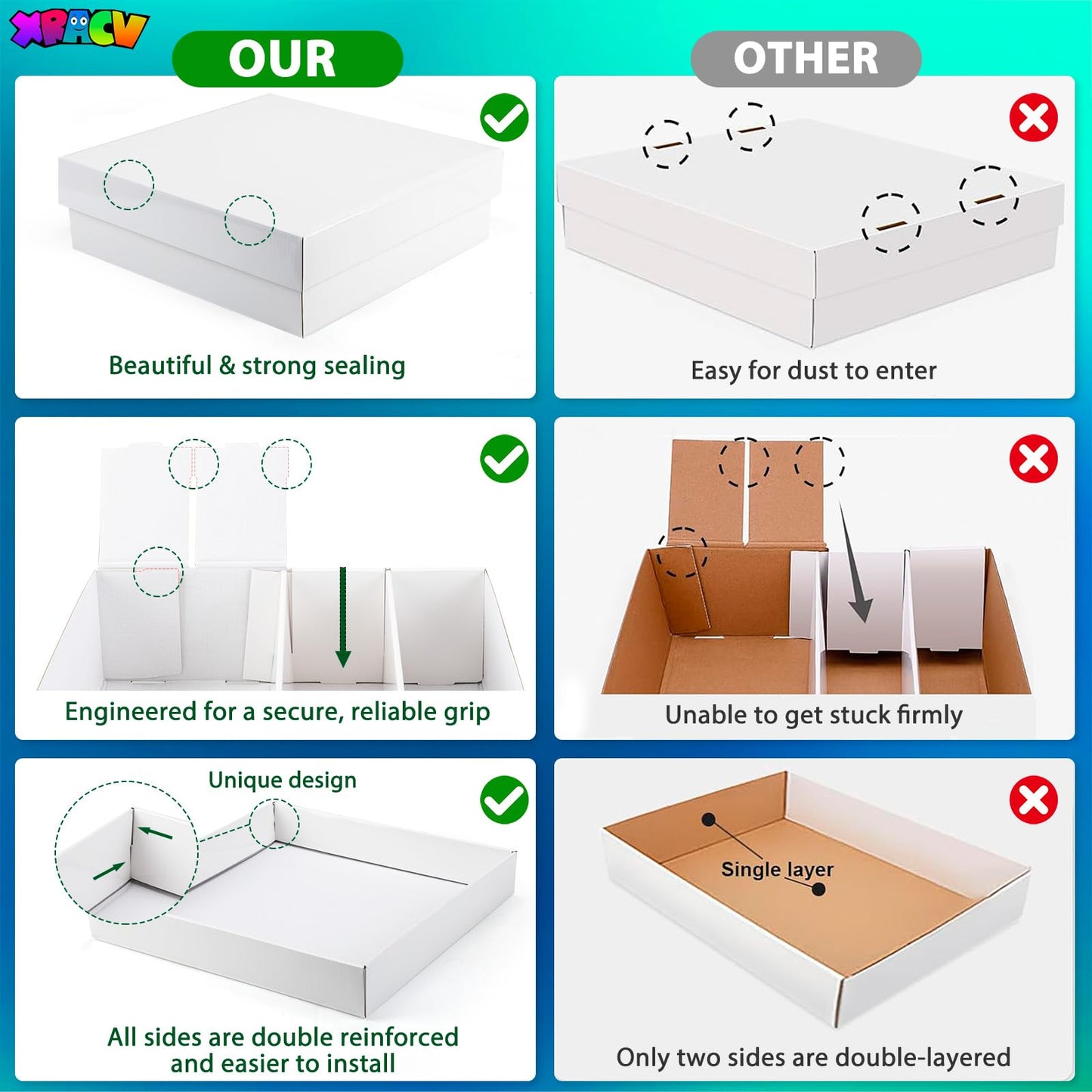 XRACV Trading Card Storage Box — 4-Row, 3200+ Cards, 5-Pack