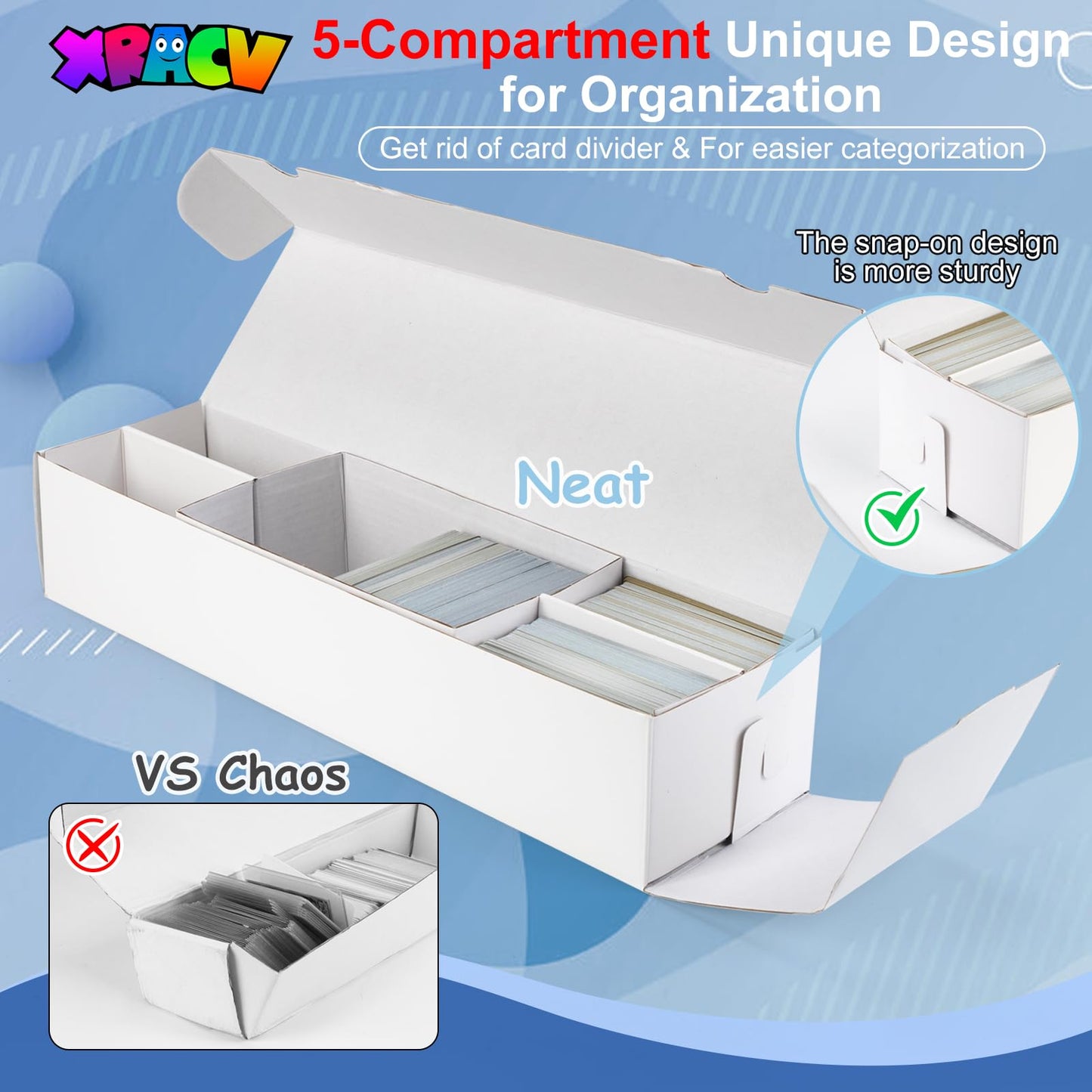 XRACV Laminated Trading Card Storage Box – 5-Compartment, Ultra-Thin 2-Pack