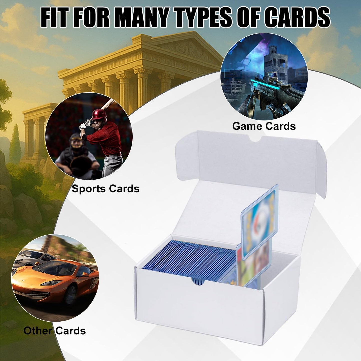 XRACV Toploader Trading Card Storage Box – 4-Pack, 100-Count Each, White Corrugated