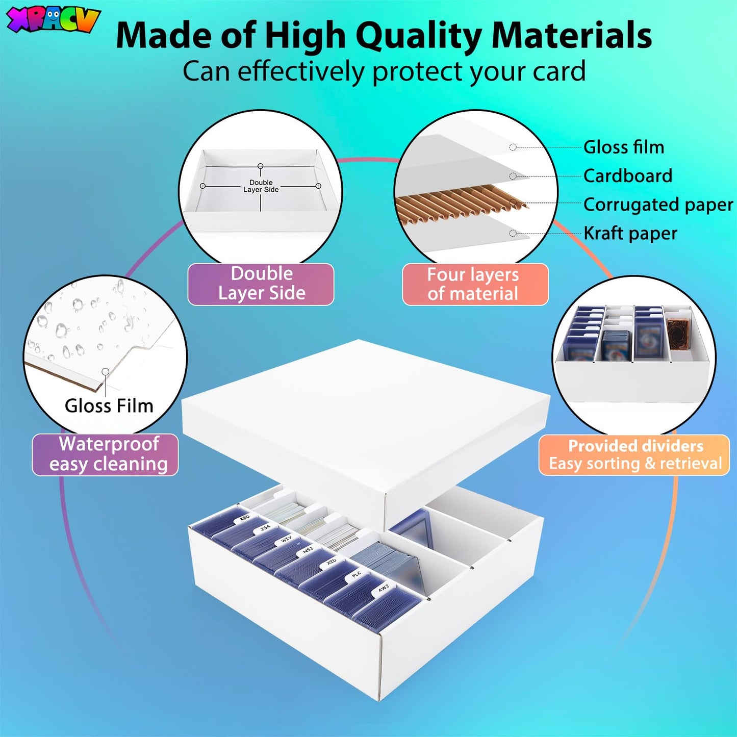 XRACV Trading Card Storage Box — 4-Row, 3200+ Cards, 5-Pack
