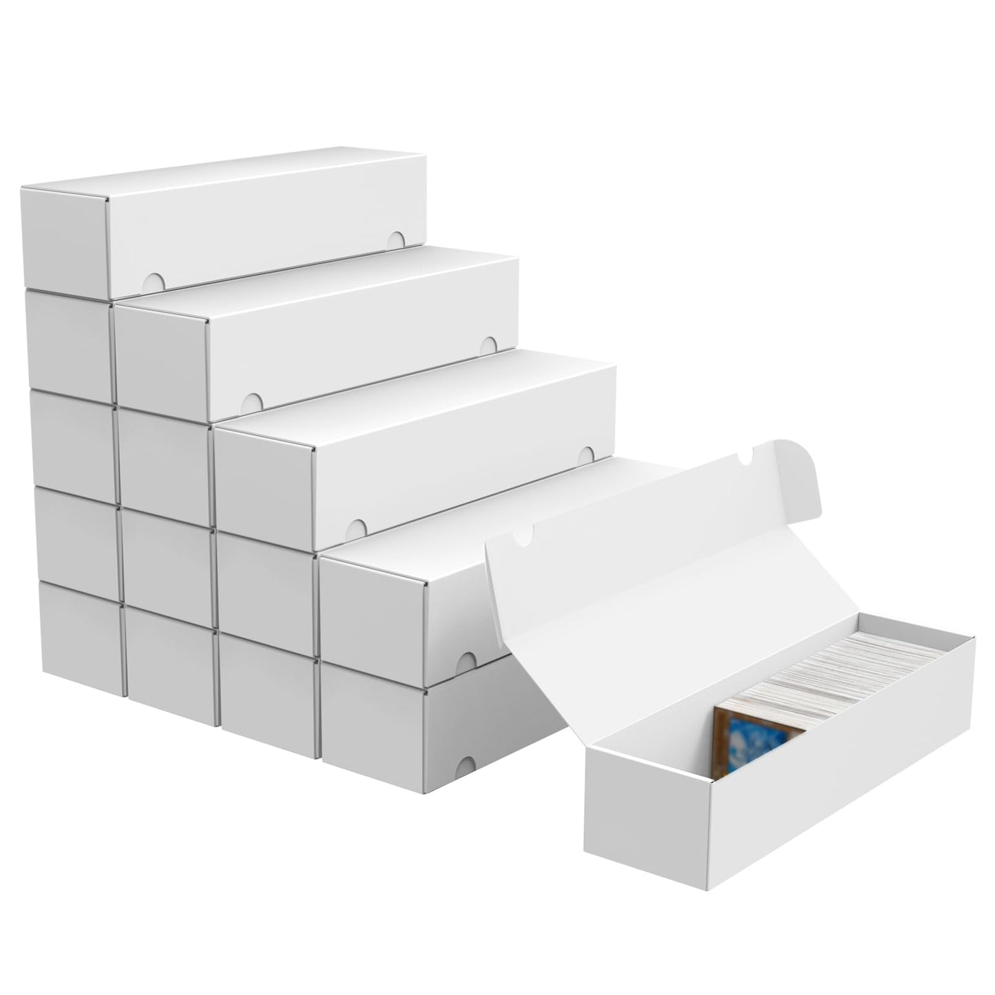 XRACV Trading Card Storage Box – 15-Pack, 1100-Count Per Box, White Corrugated Bulk Card Organizer