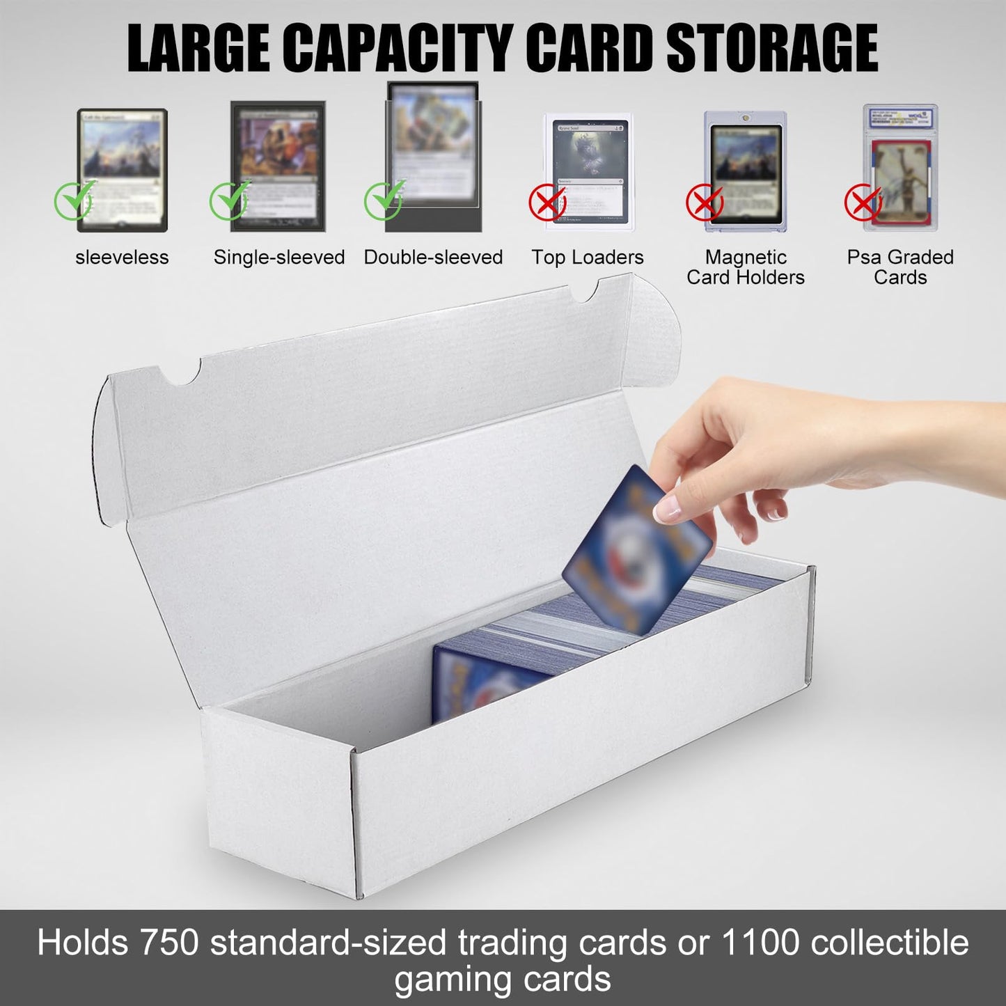XRACV Trading Card Storage Box – 15-Pack, 1100-Count Per Box, White Corrugated Bulk Card Organizer