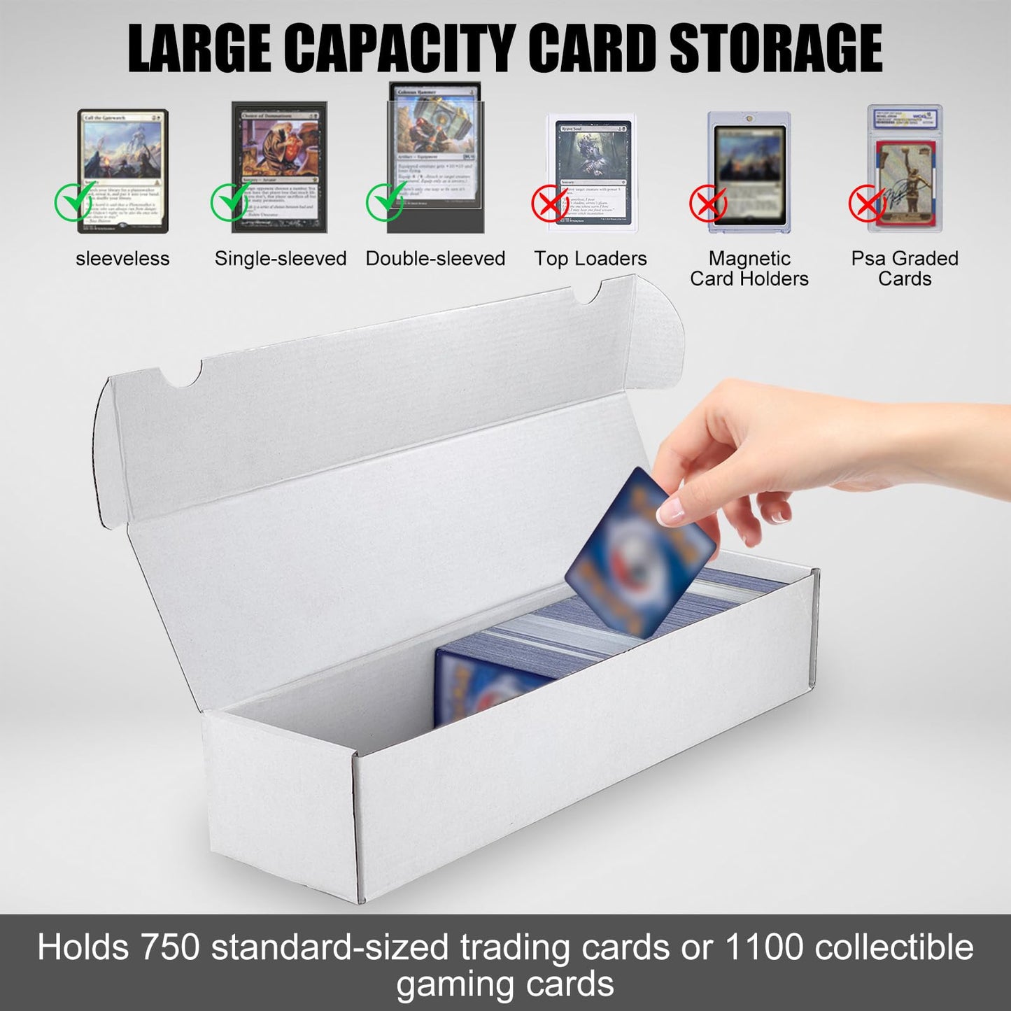 XRACV Trading Card Storage Box – 25-Pack, 1100-Count, White Corrugated Bulk Card Organizer