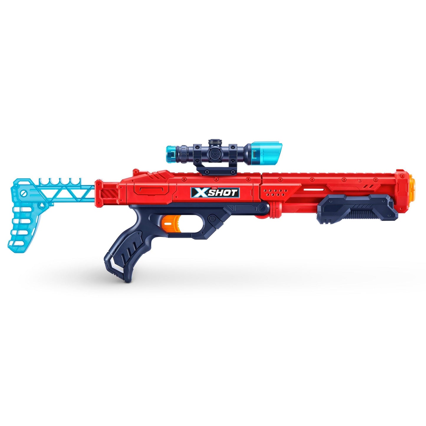 ZURU X-Shot Excel Hawk Eye Foam Dart Blaster (Red) — Long-Range Nerf-Style Toy with Scope, Grip, and 16 Darts