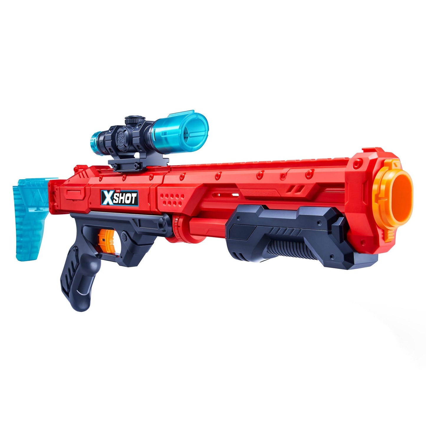 ZURU X-Shot Excel Hawk Eye Foam Dart Blaster (Red) — Long-Range Nerf-Style Toy with Scope, Grip, and 16 Darts