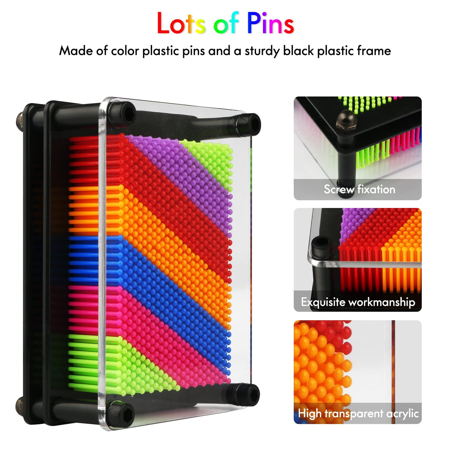 Xsltkby 3D Pin Art Toy – Rainbow Pinsculpture Board for Kids (3.75 x 5 in)