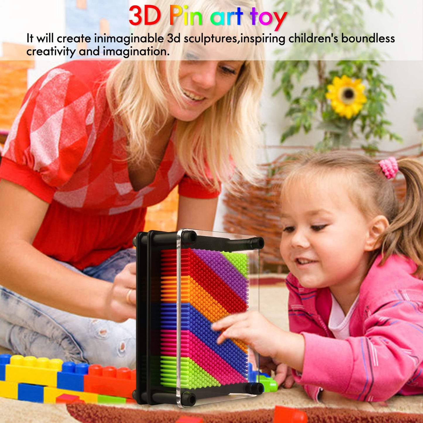 Xsltkby 3D Pin Art Toy – Rainbow Pinsculpture Board for Kids (3.75 x 5 in)
