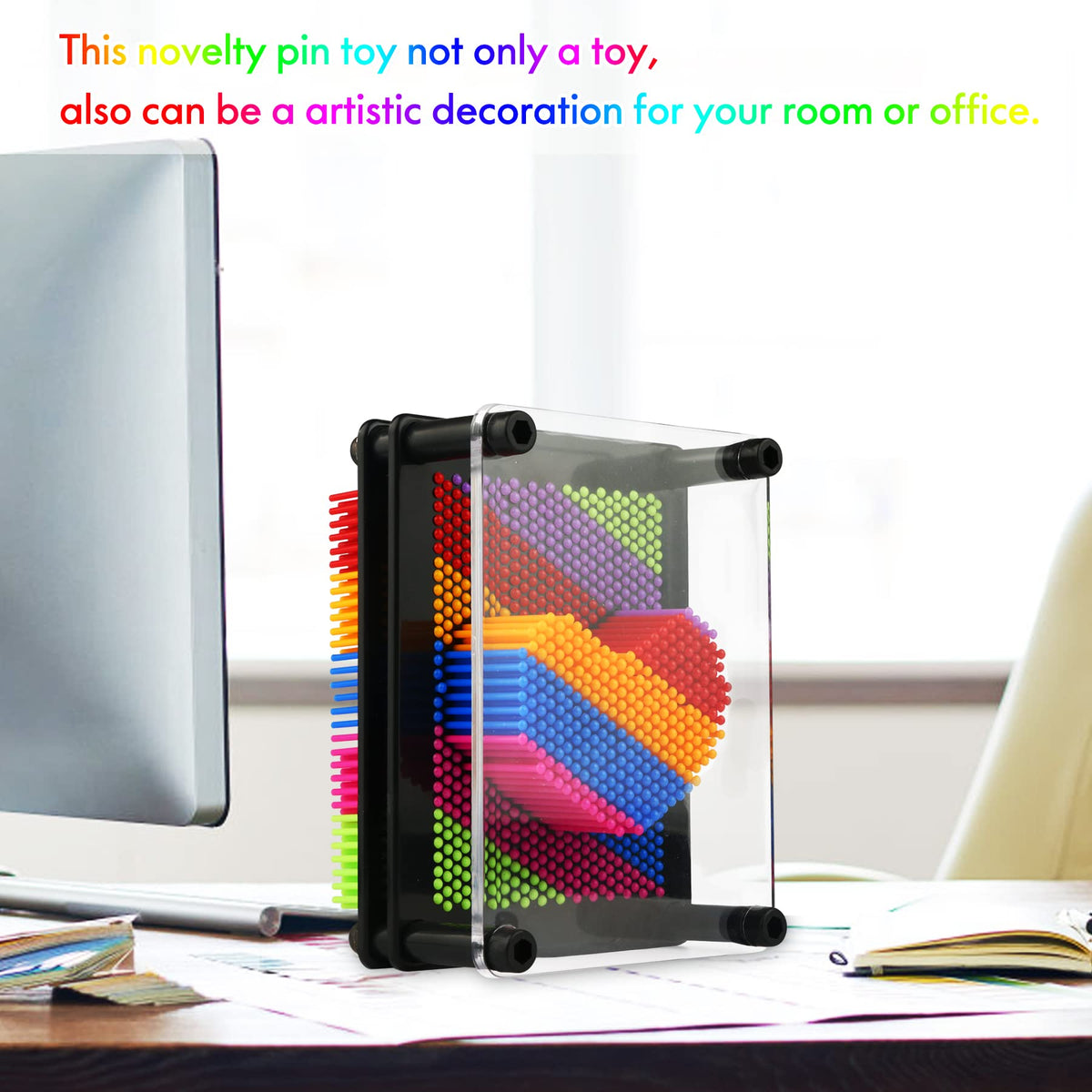 Xsltkby 3D Pin Art Toy – Rainbow Pinsculpture Board for Kids (3.75 x 5 in)