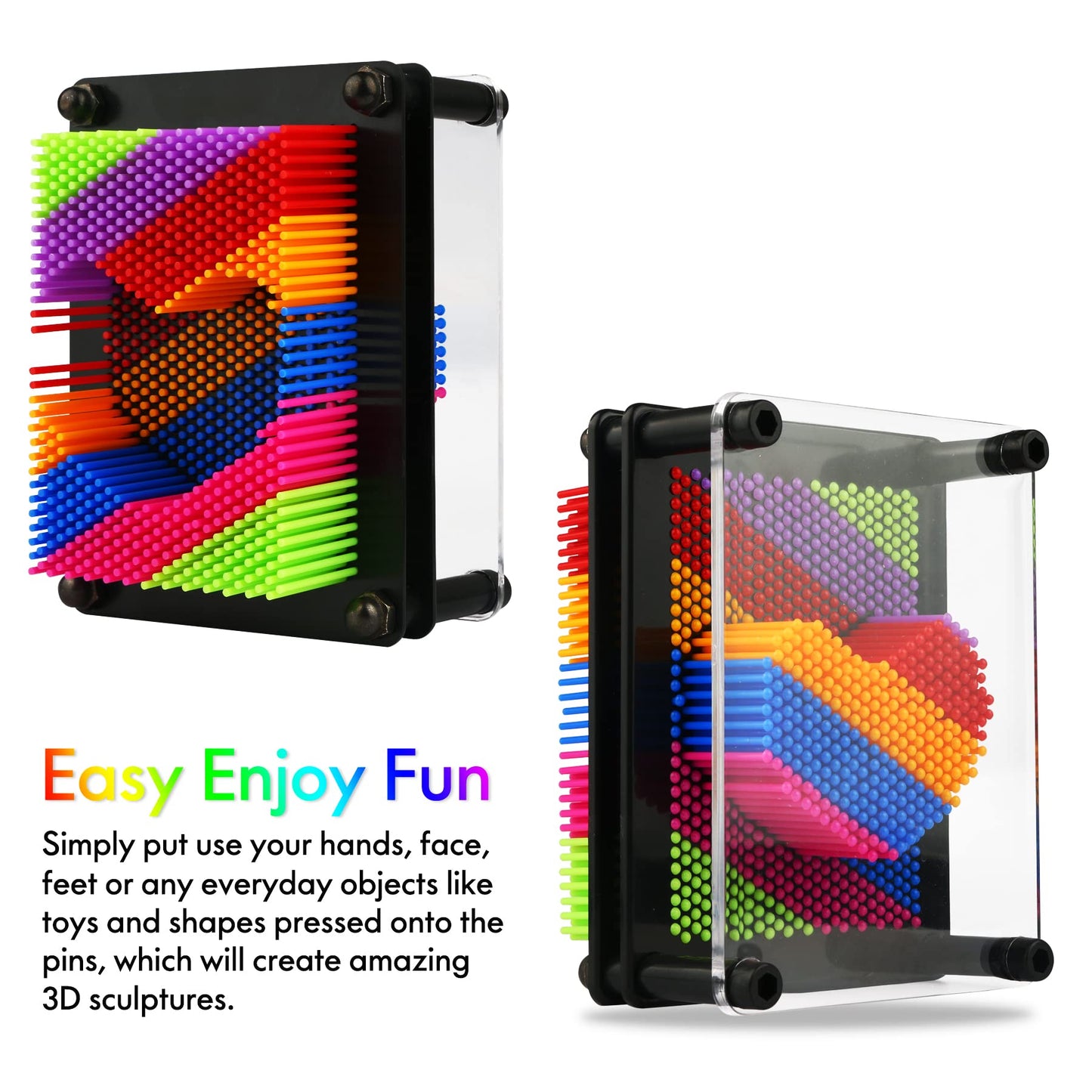 Xsltkby 3D Pin Art Toy – Rainbow Pinsculpture Board for Kids (3.75 x 5 in)