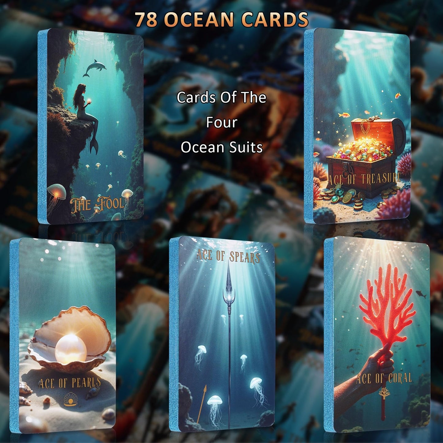 XSYLOHXL Ocean Tarot Cards with Guide Book – 78-Card Deck, Gold Foil, 400GSM, Standard Size