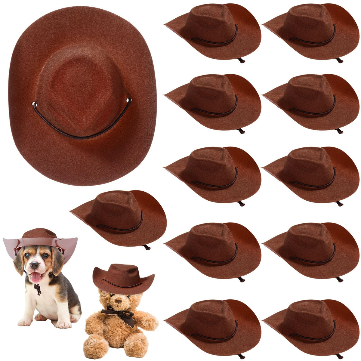 Xtinmee 12 Pcs Mini Cowboy Hats – Brown Plastic Party Decor for Dolls & Crafts