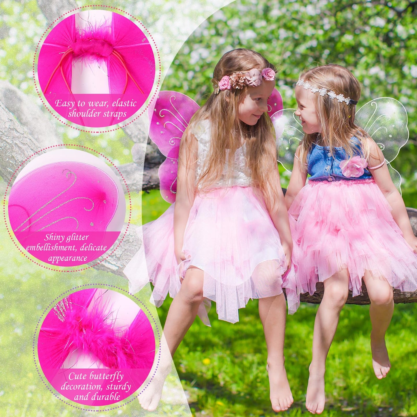 Xtinmee 24 Pcs Fairy Wings for Girls – 20 x 21 Inch Butterfly Angel Costume Wings