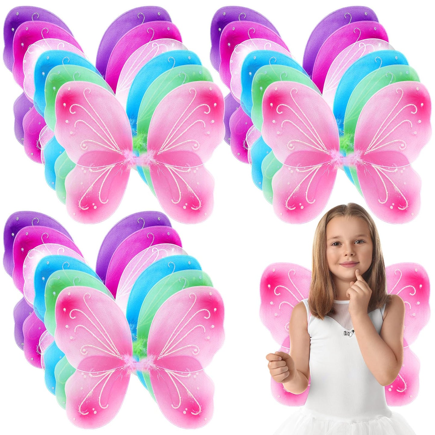 Xtinmee 24 Pcs Fairy Wings for Girls – 20 x 21 Inch Butterfly Angel Costume Wings