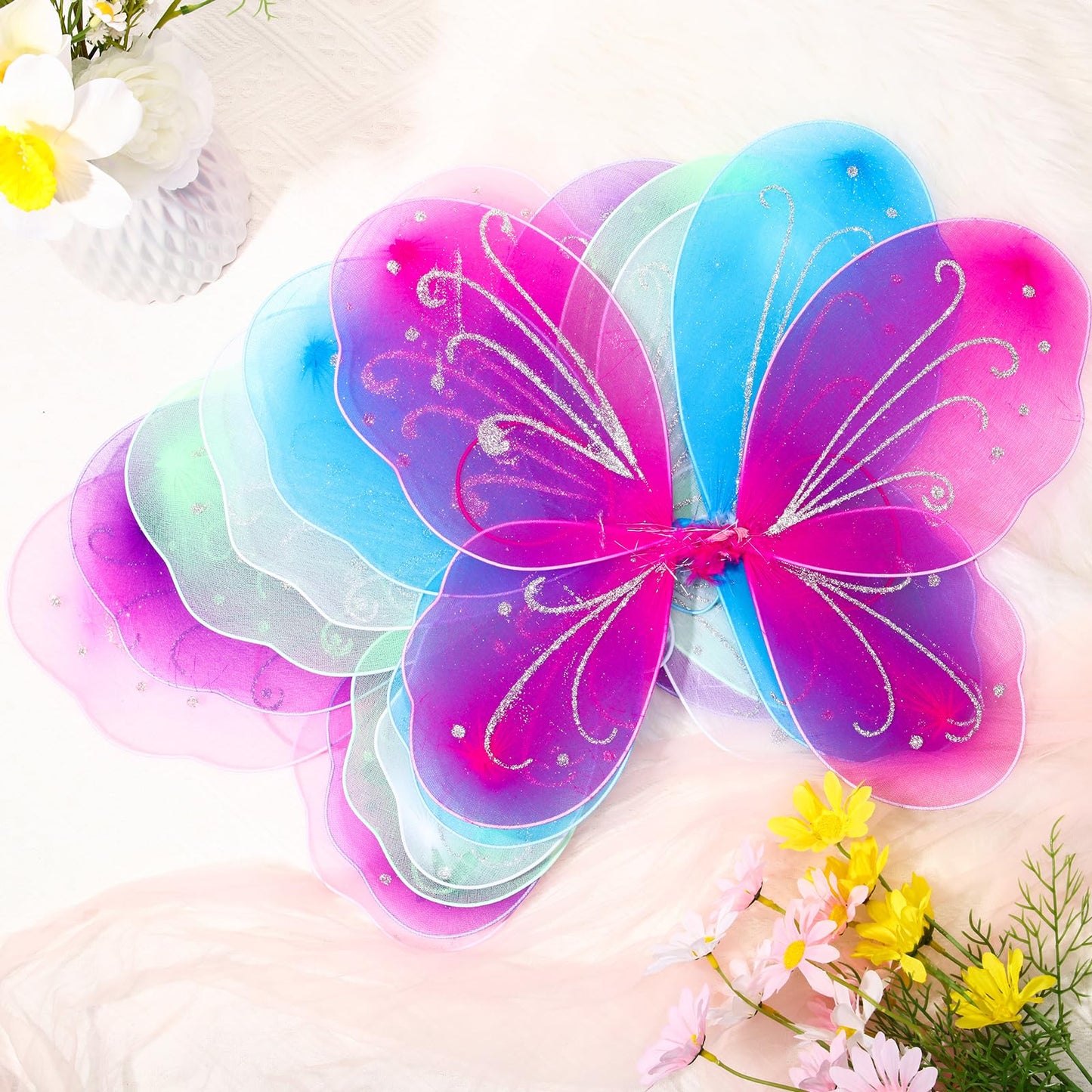 Xtinmee 24 Pcs Fairy Wings for Girls – 20 x 21 Inch Butterfly Angel Costume Wings