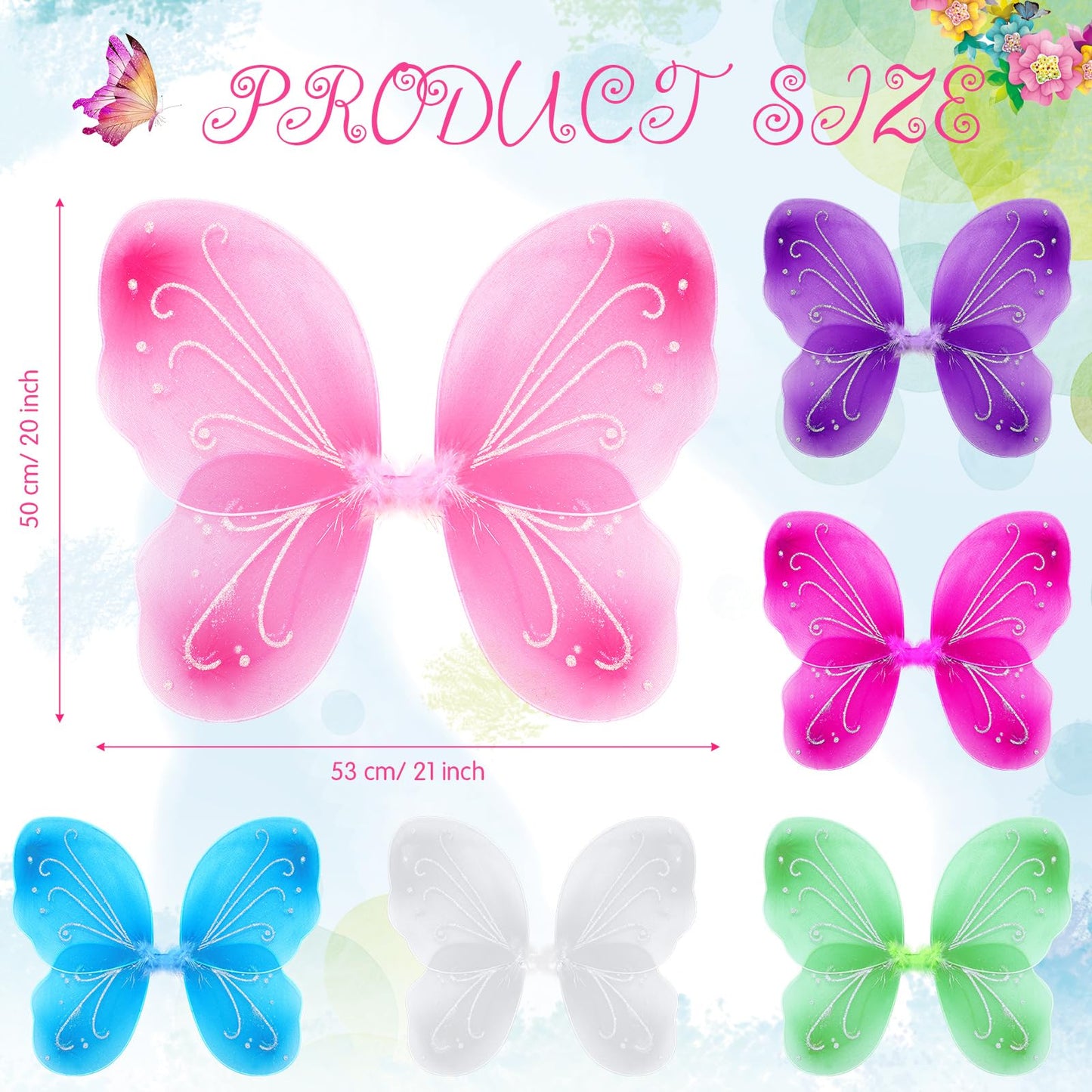 Xtinmee 24 Pcs Fairy Wings for Girls – 20 x 21 Inch Butterfly Angel Costume Wings
