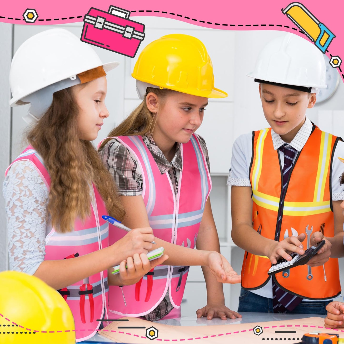 Xtinmee Kids Construction Vest (Pink) – 2-Pack High-Visibility Safety Vests for Ages 3-8