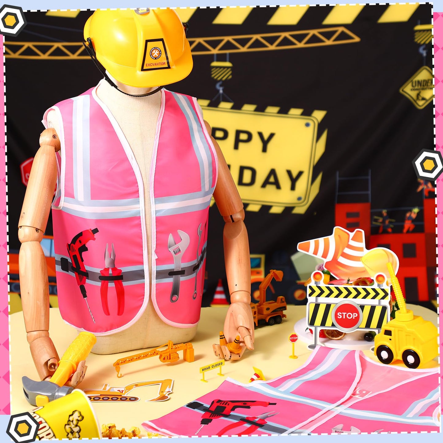 Xtinmee Kids Construction Vest (Pink) – 2-Pack High-Visibility Safety Vests for Ages 3-8