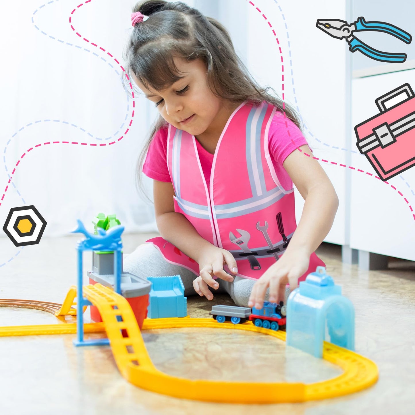 Xtinmee Kids Construction Vest (Pink) – 2-Pack High-Visibility Safety Vests for Ages 3-8