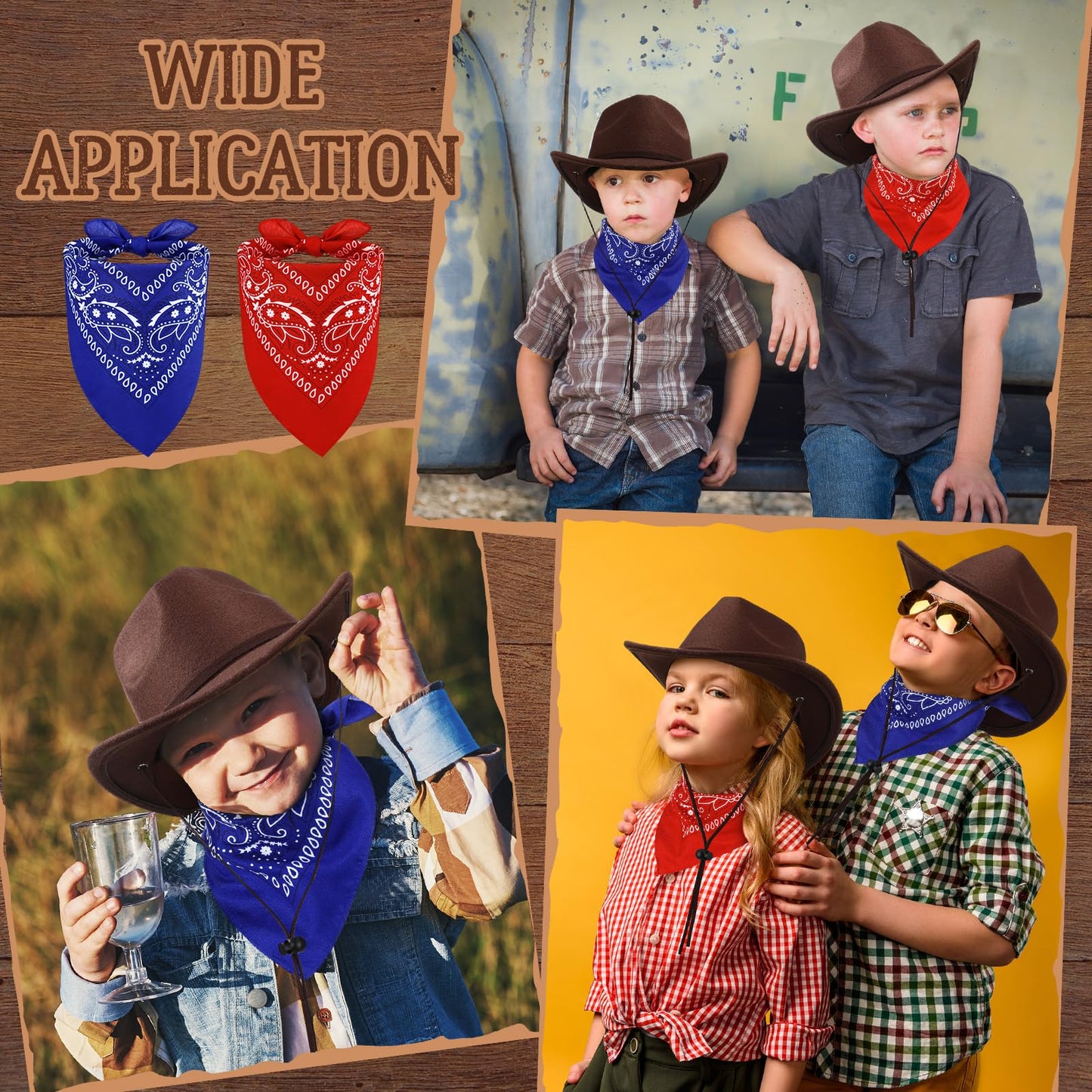 Xtinmee 2 Pcs Kids Cowboy Hat & Paisley Scarves Set – Brown Wool Cowgirl Hats for Boys & Girls