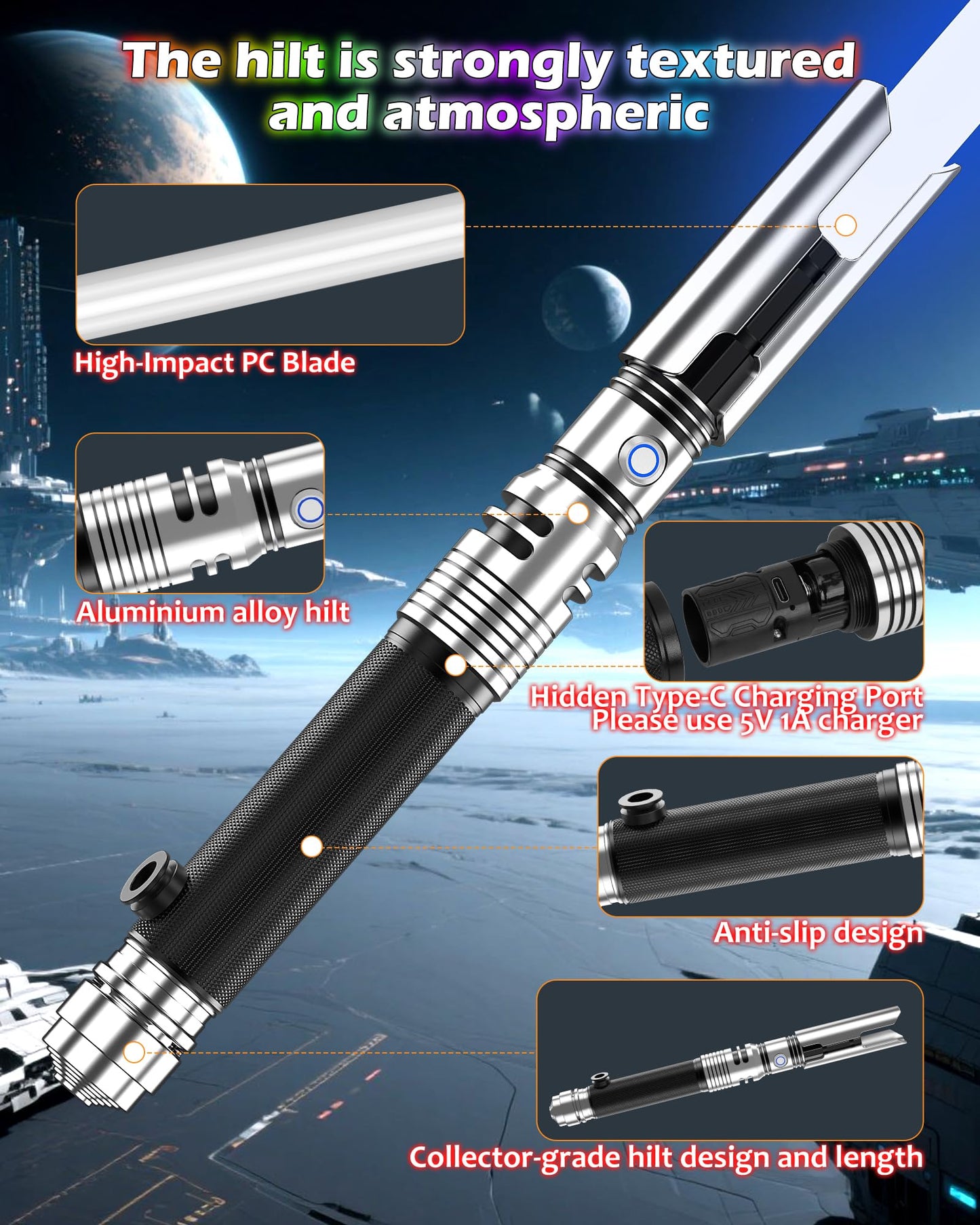 X-TREXSABER Cal Kestis Lightsaber – 47.24 in Dueling FX Saber with 16 Sound Fonts & RGB LEDs