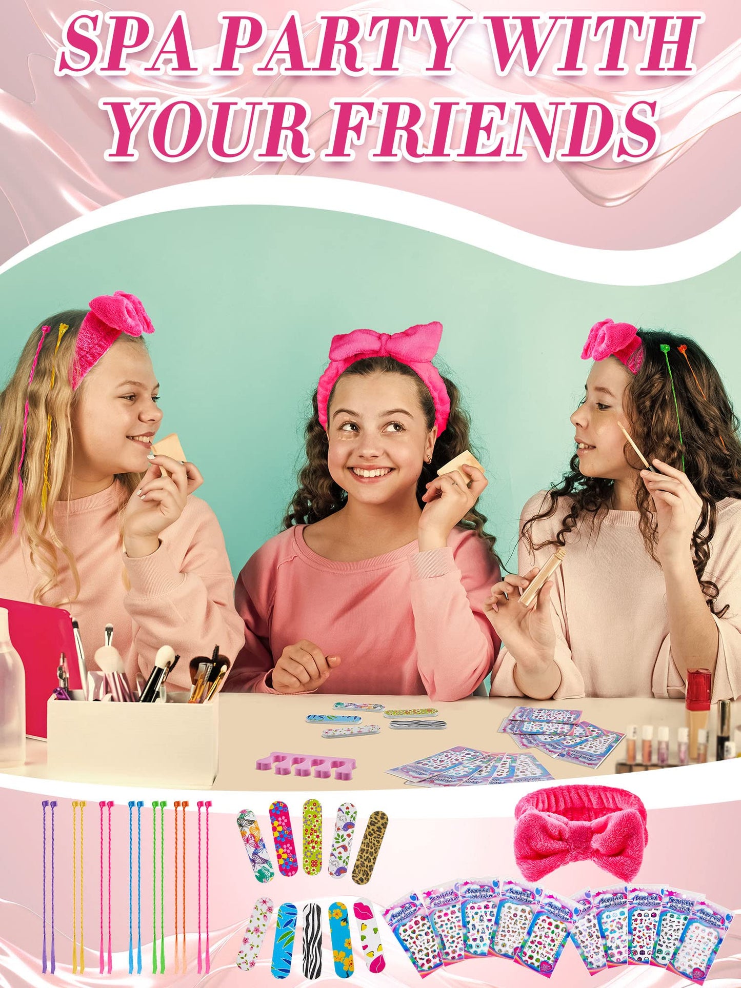 Xuhal 92 Pcs Spa Party Kit — Slumber Party Set with Satin Robes, Headbands & Eye Masks (Rose, 12)