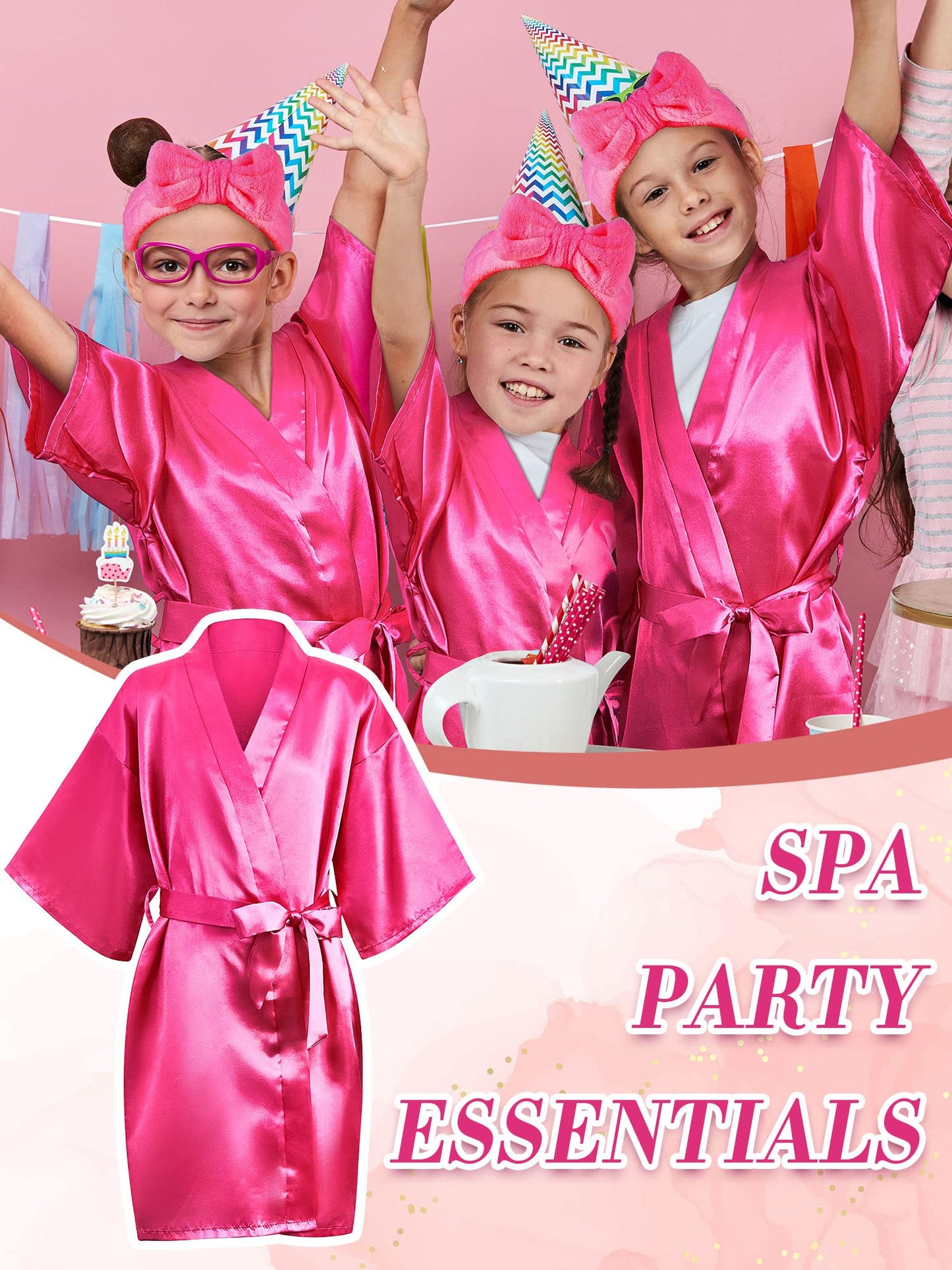 Xuhal 92 Pcs Spa Party Kit — Slumber Party Set with Satin Robes, Headbands & Eye Masks (Rose, 12)