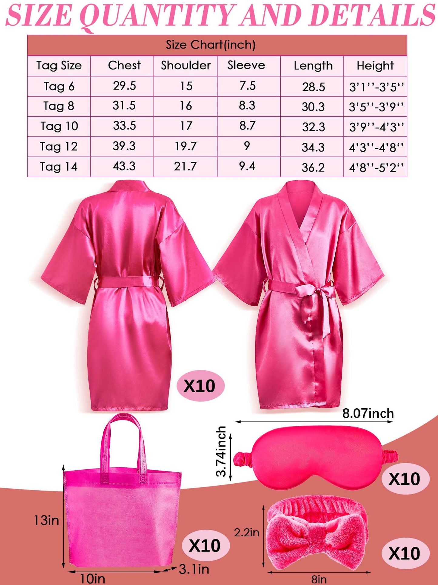 Xuhal 92 Pcs Spa Party Kit — Slumber Party Set with Satin Robes, Headbands & Eye Masks (Rose, 12)