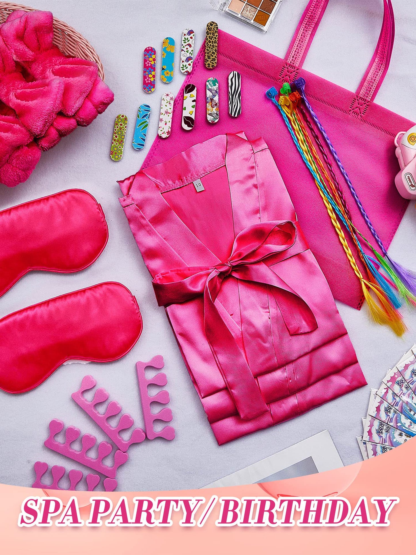 Xuhal 92 Pcs Spa Party Kit — Slumber Party Set with Satin Robes, Headbands & Eye Masks (Rose, 12)