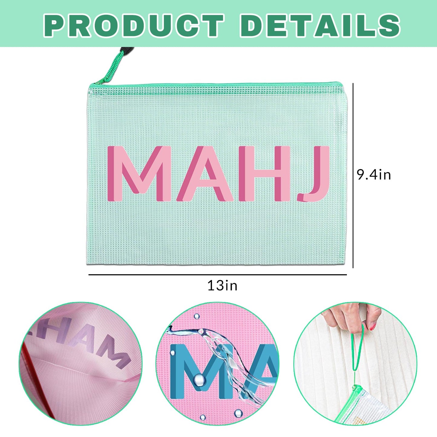XUMGCUTM Mahjong Tile Bag – Empty American Mahjong Bag with Zipper (Green)