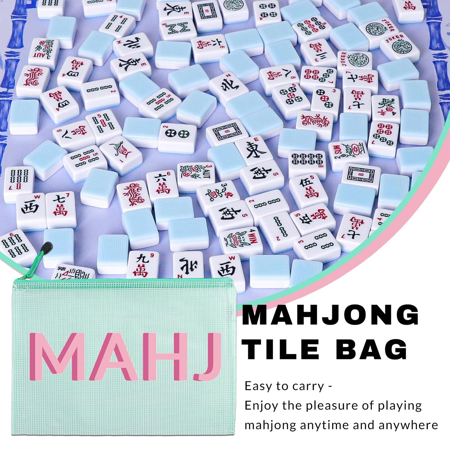 XUMGCUTM Mahjong Tile Bag – Empty American Mahjong Bag with Zipper (Green)