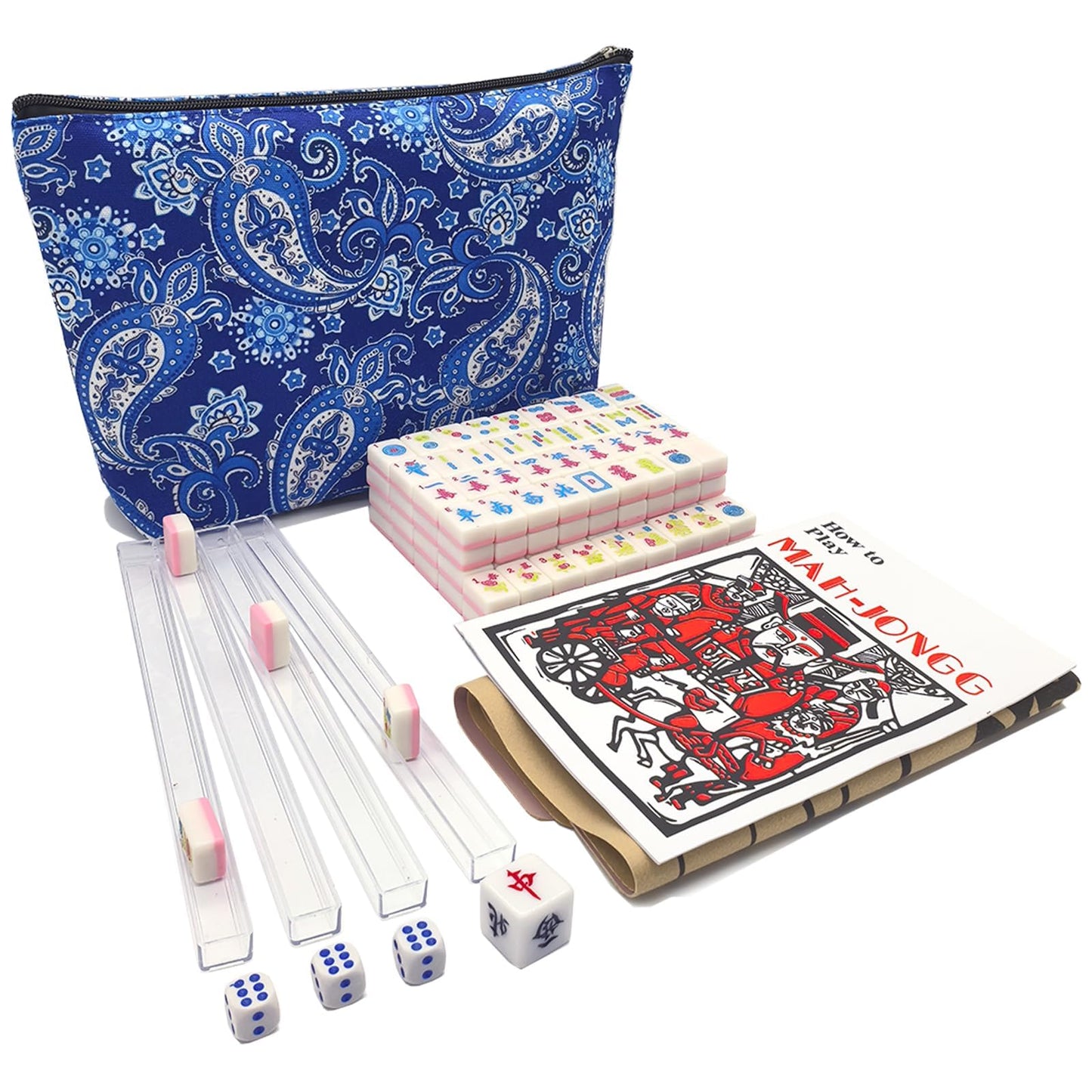 XuMoZC American Mini Mahjong Set – 166 Tiles, 0.9-Inch, Pink Travel Mahjong Kit