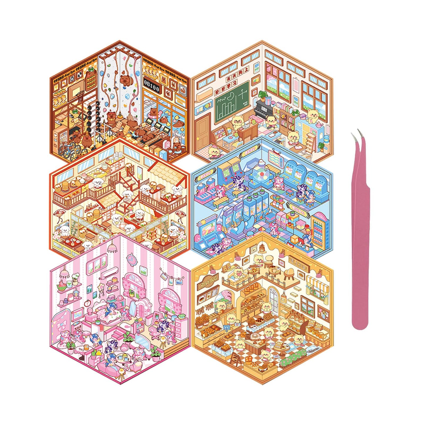 Xuoent DIY 3D Sticker Kit for Kids & Adults – 6 Isometric Sticker Sets