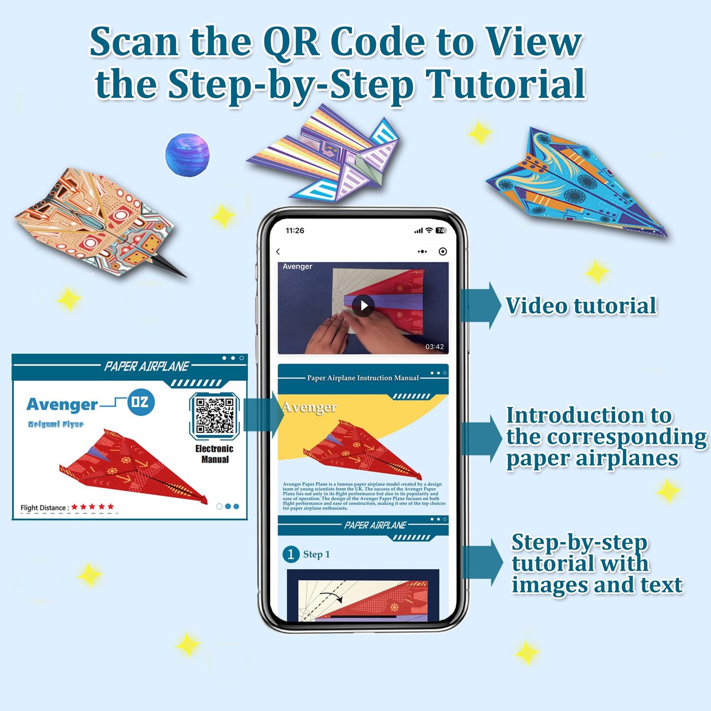 Xuoent Paper Airplane Kit: 16 Classic Designs + 32 Origami Papers | Digital Manual Included