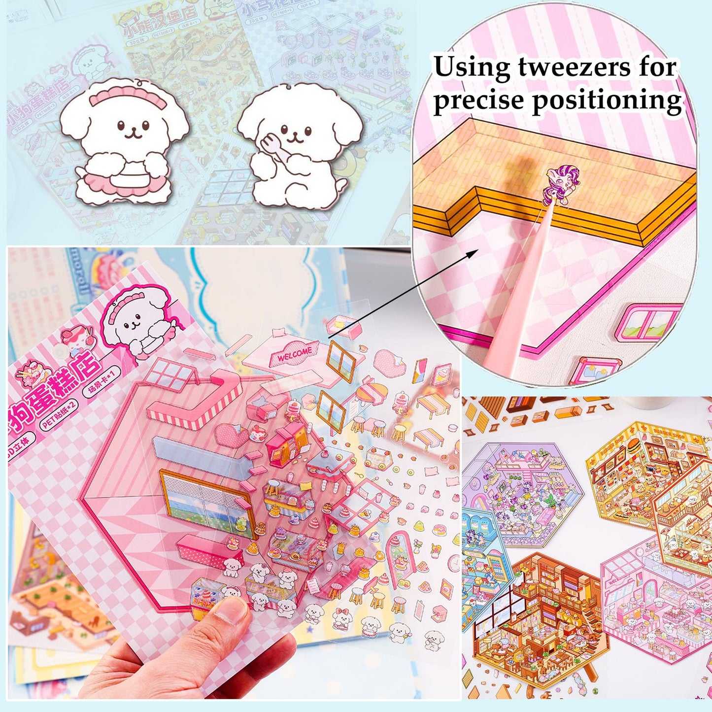 Xuoent DIY 3D House Sticker – 6 Mini Shop Scene Sets for Kids & Adults