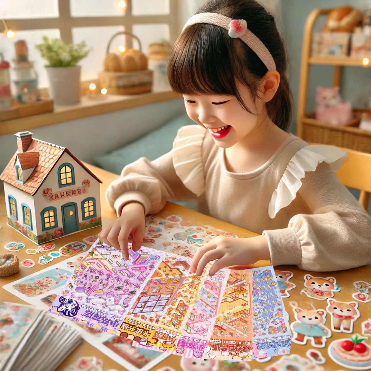 Xuoent DIY 3D House Sticker – 6 Mini Shop Scene Sets for Kids & Adults