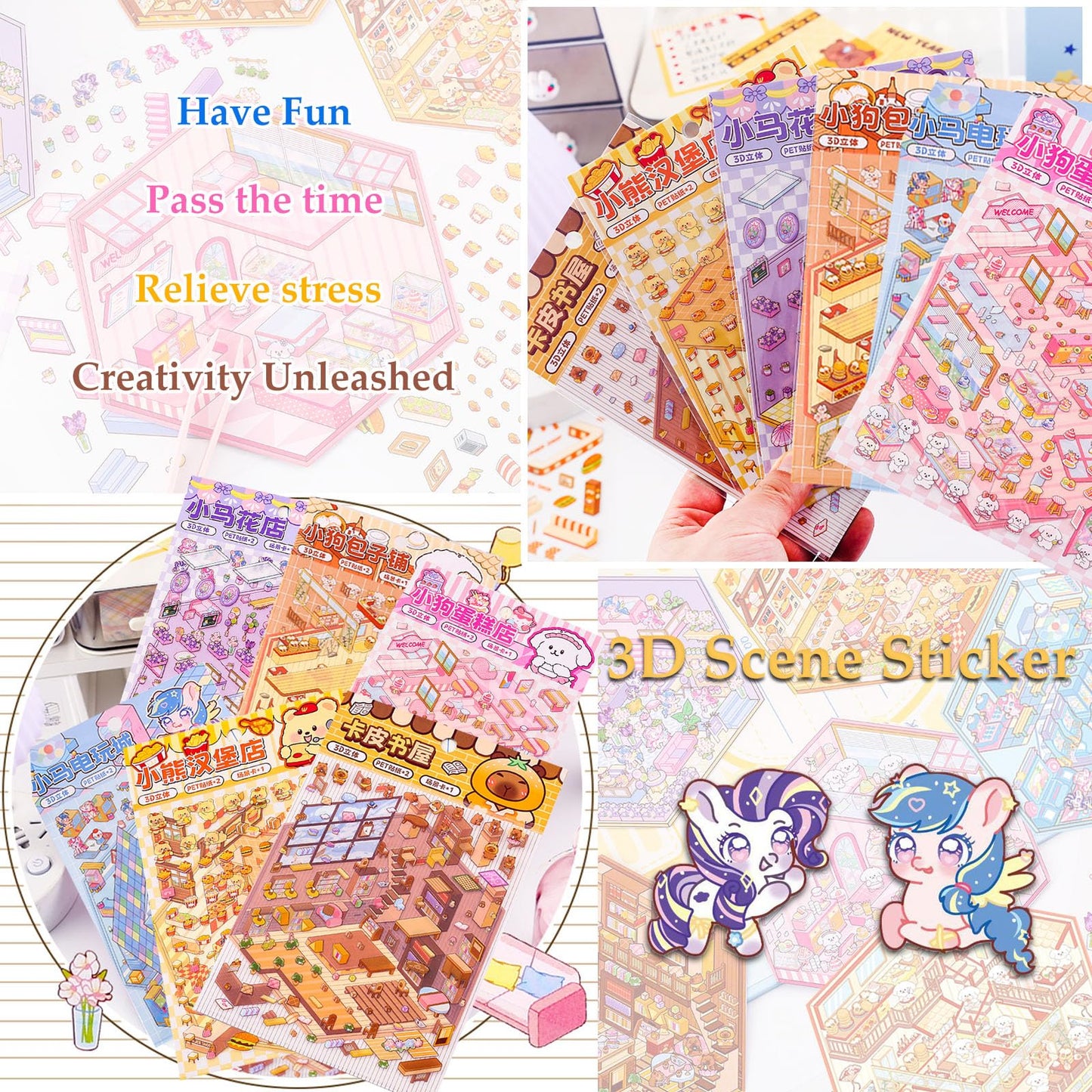 Xuoent DIY 3D House Sticker – 6 Mini Shop Scene Sets for Kids & Adults