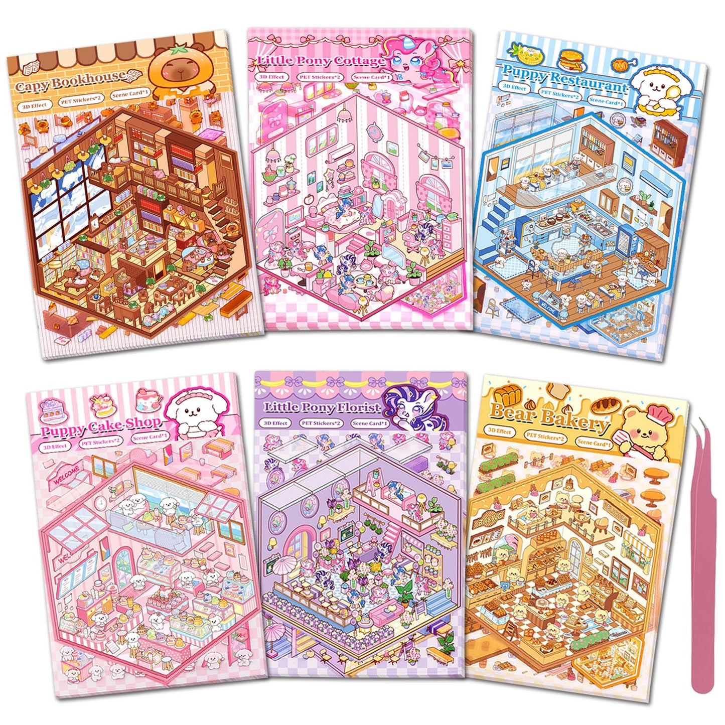 Xuoent DIY 3D Sticker Scene Kit – 6 Backgrounds & 6 Sticker Sets for Kids & Adults