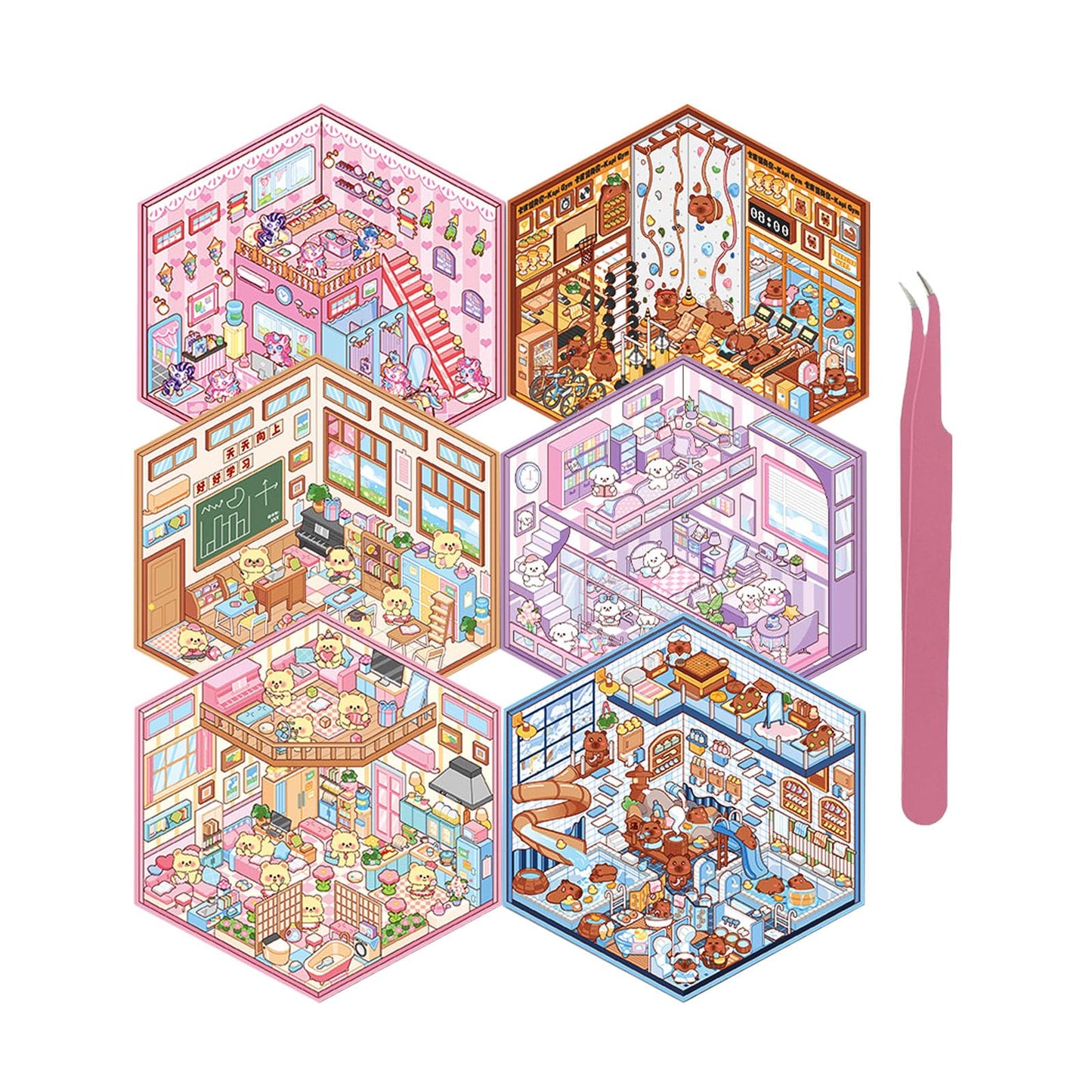 Xuoent DIY 3D Sticker Scene – 6 Sets of Aesthetic Stickers for Girls
